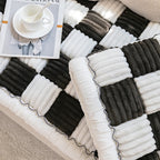 Cream-colored Large Plaid Square Fuzzy Pet Dog Mat Bed Sectional Couch Cover
