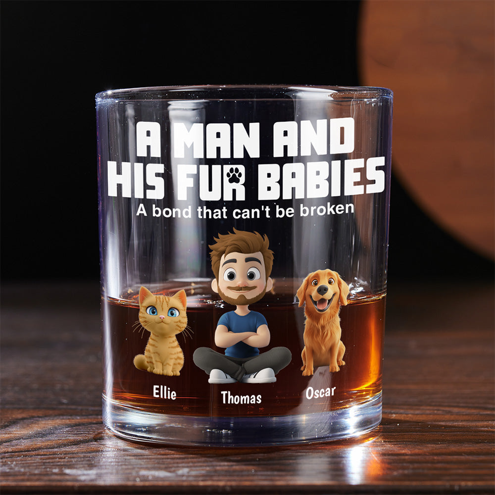 A Man And His Pets - Personalized Whiskey Glass