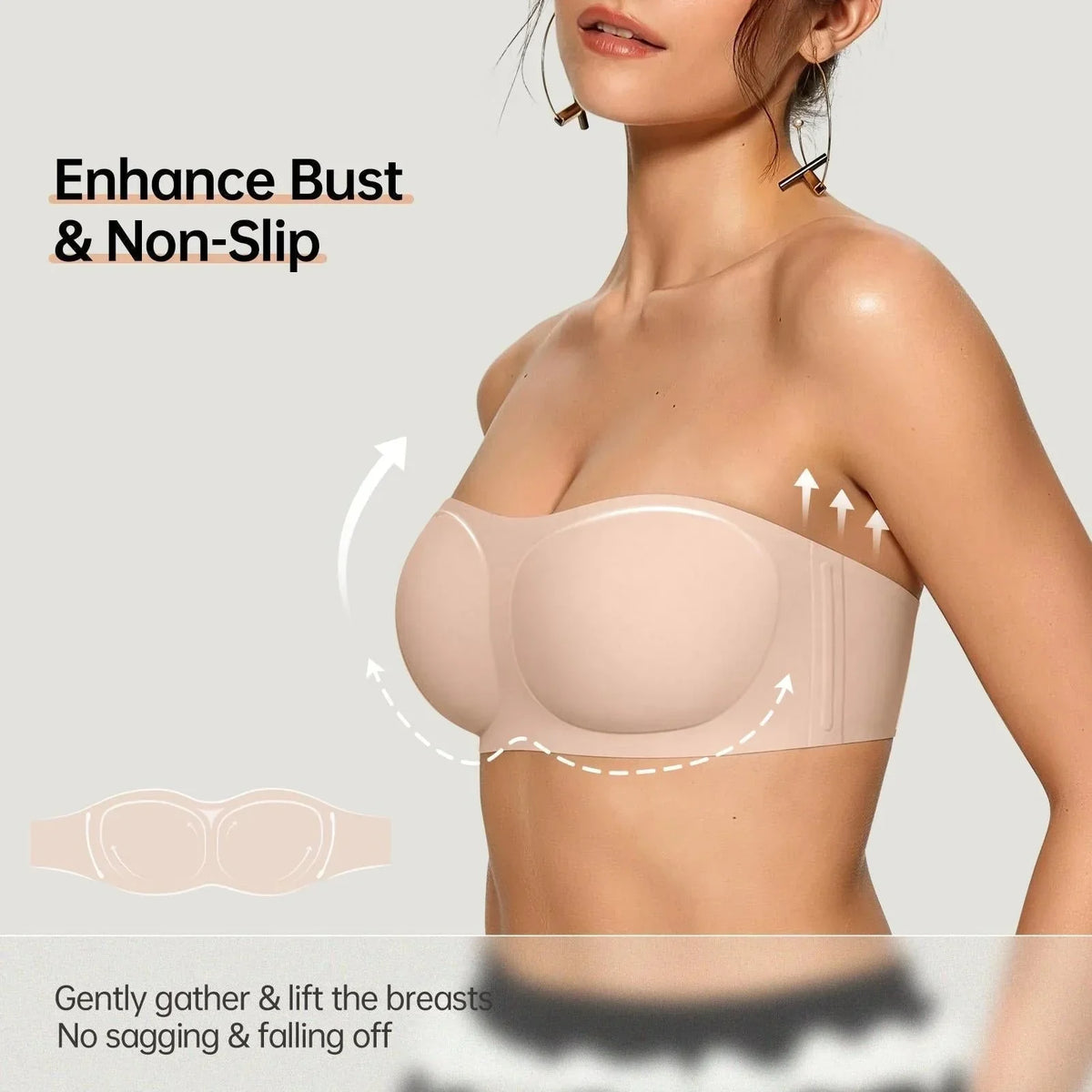 💖LAST DAY SALE 70% OFF!!💞Women's Strapless Bras Push Up Bandeau Bra Non Slip Wireless Supportive Padded Bras Seamless Comfortable Tube Jelly Bra