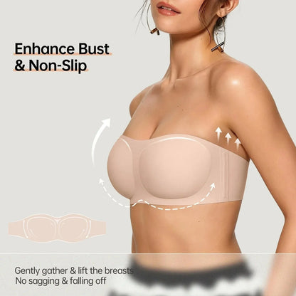 💖LAST DAY SALE 70% OFF!!💞Women's Strapless Bras Push Up Bandeau Bra Non Slip Wireless Supportive Padded Bras Seamless Comfortable Tube Jelly Bra