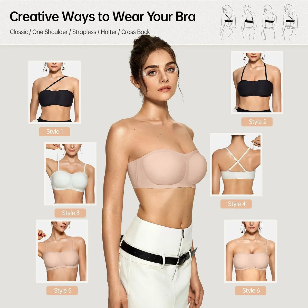 💖LAST DAY SALE 70% OFF!!💞Women's Strapless Bras Push Up Bandeau Bra Non Slip Wireless Supportive Padded Bras Seamless Comfortable Tube Jelly Bra