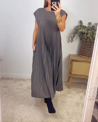 🔥Sunmmer Limited Sale🔥Sleeveless pleated simple solid color dress