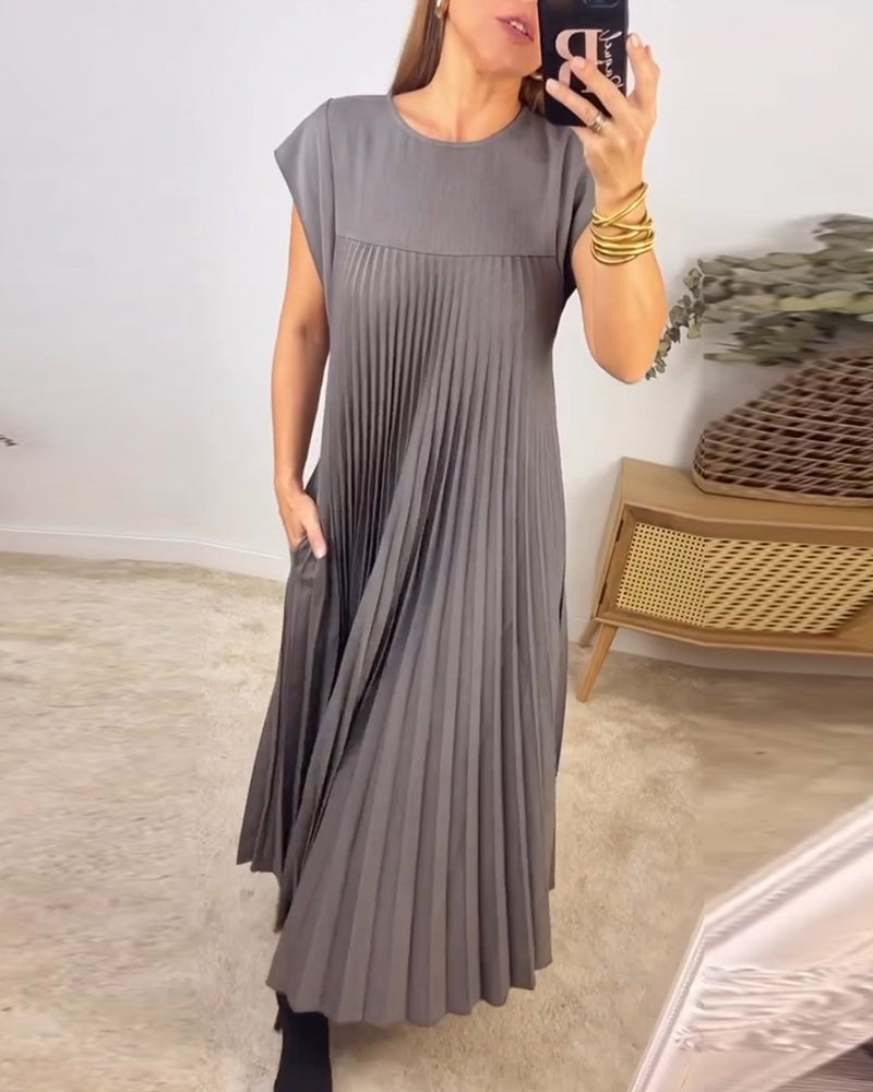 🔥Sunmmer Limited Sale🔥Sleeveless pleated simple solid color dress