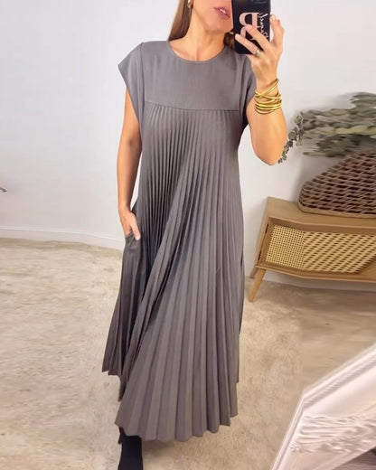 🔥Sunmmer Limited Sale🔥Sleeveless pleated simple solid color dress