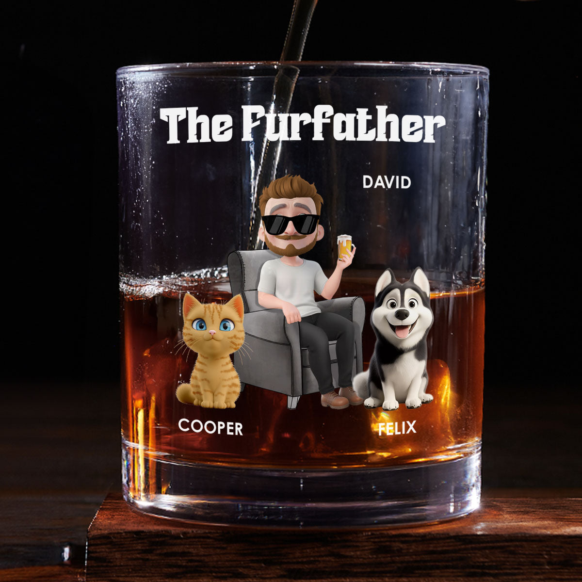 The Furfather Cartoon Version 2 - Personalized Whiskey Glass