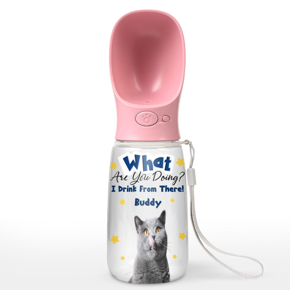 We Drink From There Ver Cat Photo - Personalized Pet Water Bottle With Drinking Feeder