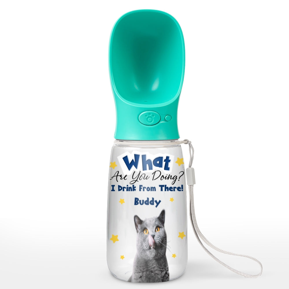 We Drink From There Ver Cat Photo - Personalized Pet Water Bottle With Drinking Feeder
