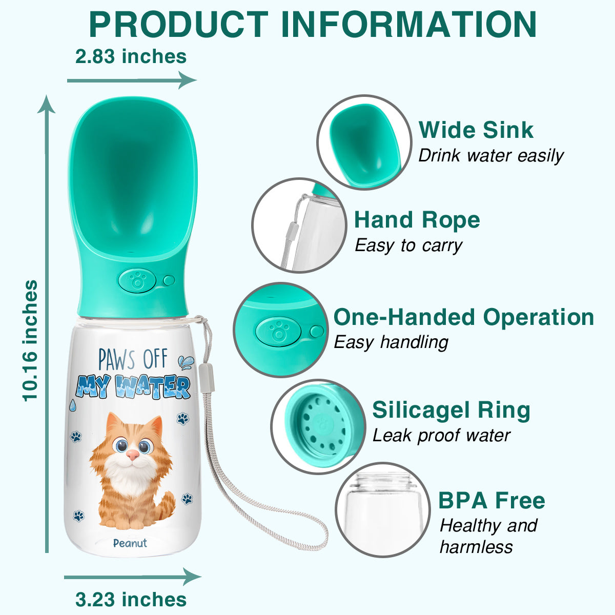 Paws Off My Water Ver Cat - Personalized Pet Water Bottle With Drinking Feeder
