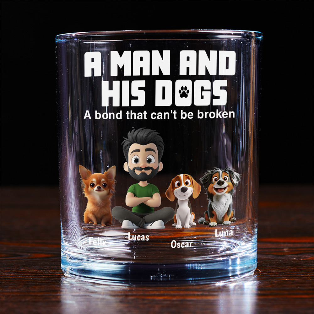 A Man And His Dogs - Personalized Whiskey Glass