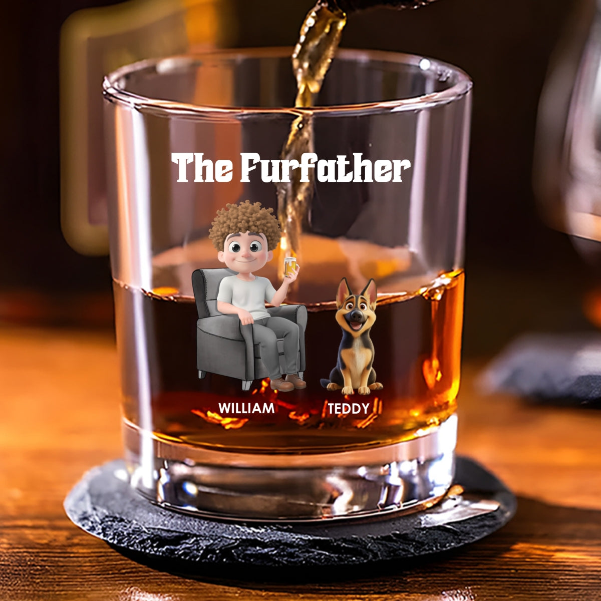 The Furfather Cartoon Version 2 - Personalized Whiskey Glass