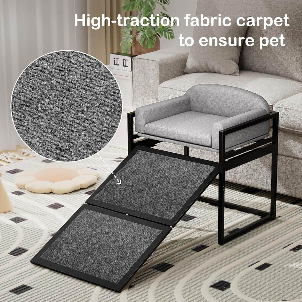 Elevated Pet Sofa Bed with Stairs Ramp for Bed Bedside Lounge or Dog Window Perch