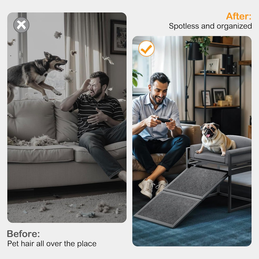 Elevated Pet Sofa Bed with Stairs Ramp for Bed Bedside Lounge or Dog Window Perch