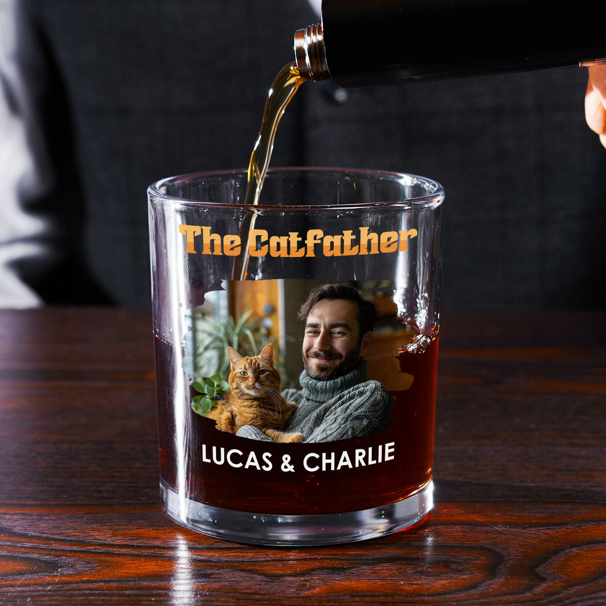 The Catfather Retro Photo - Personalized Whiskey Glass