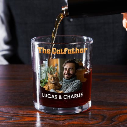 The Catfather Retro Photo - Personalized Whiskey Glass