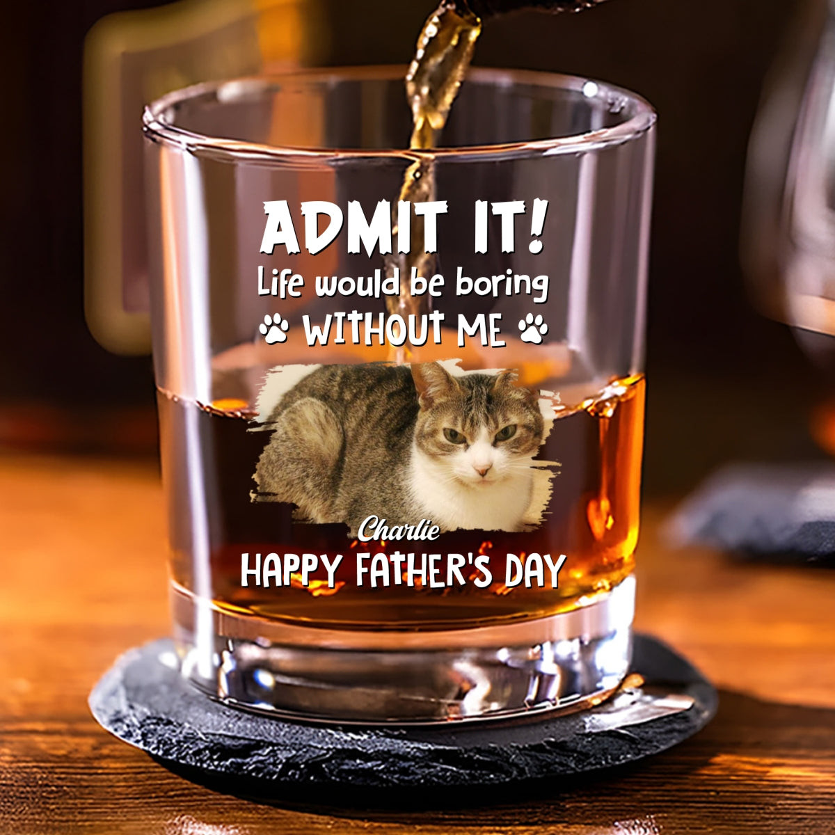 Admit It Dog Dad Loves Me Ver Pet Photo - Personalized Whiskey Glass