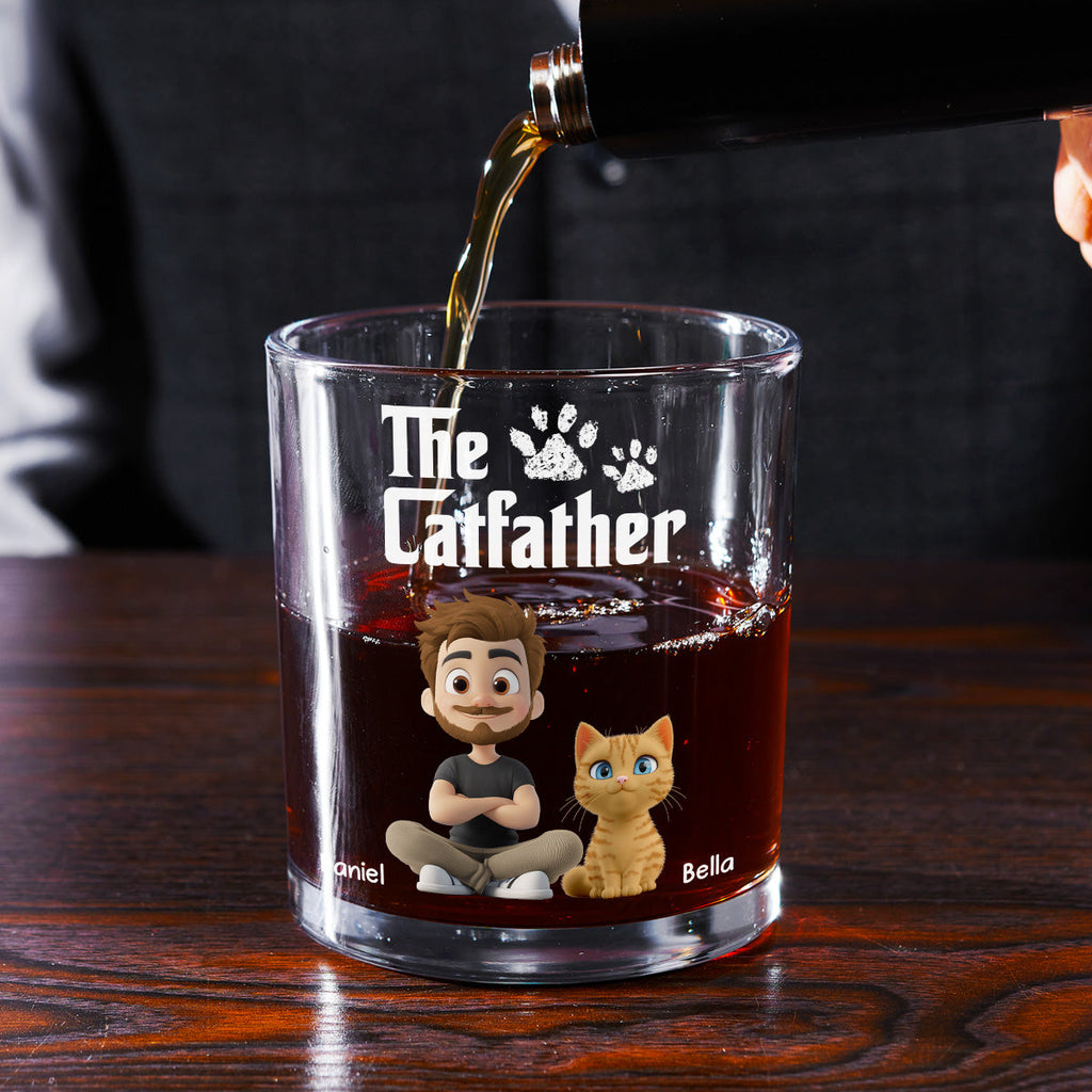 Cool Cat Father - Personalized Whiskey Glass