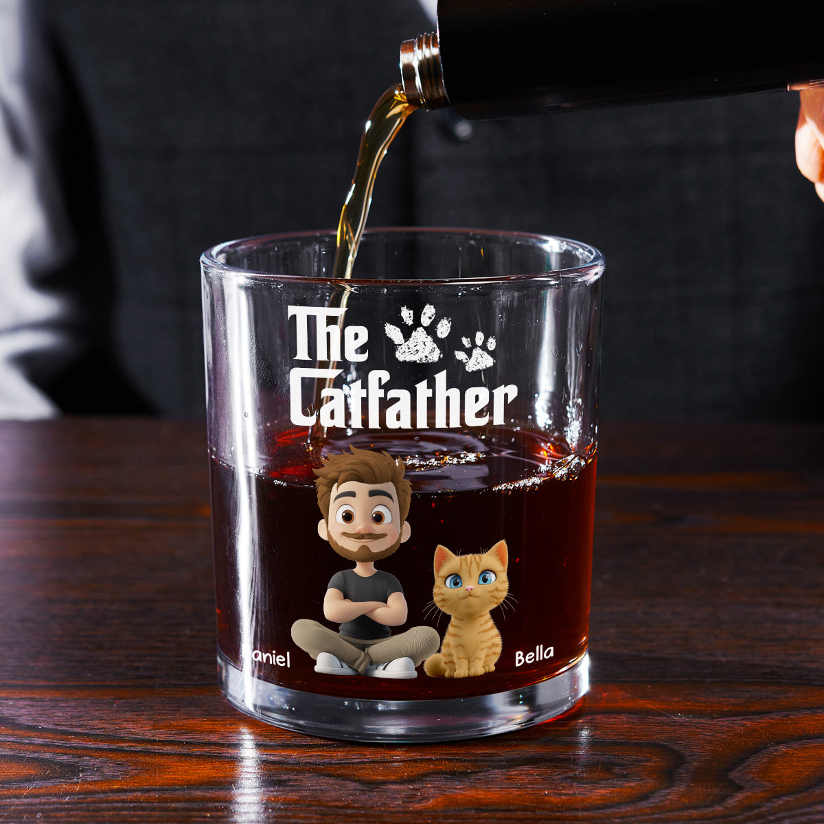 Cool Cat Father - Personalized Whiskey Glass