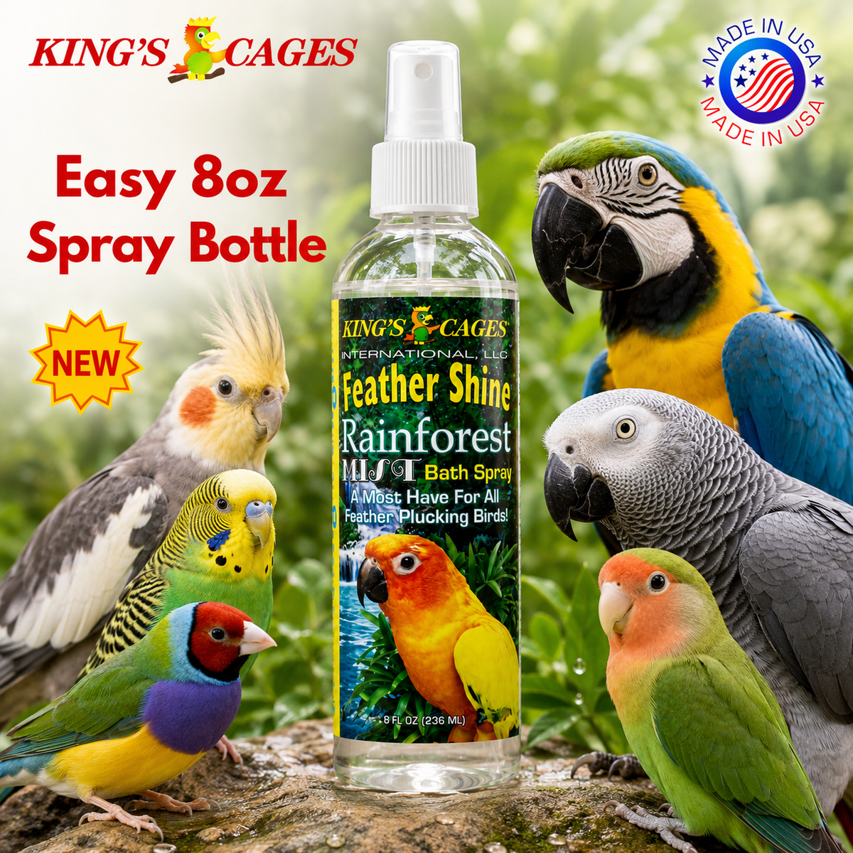 Kings Cages Rainforest Mist Feather Shine Bath Spray 8oz