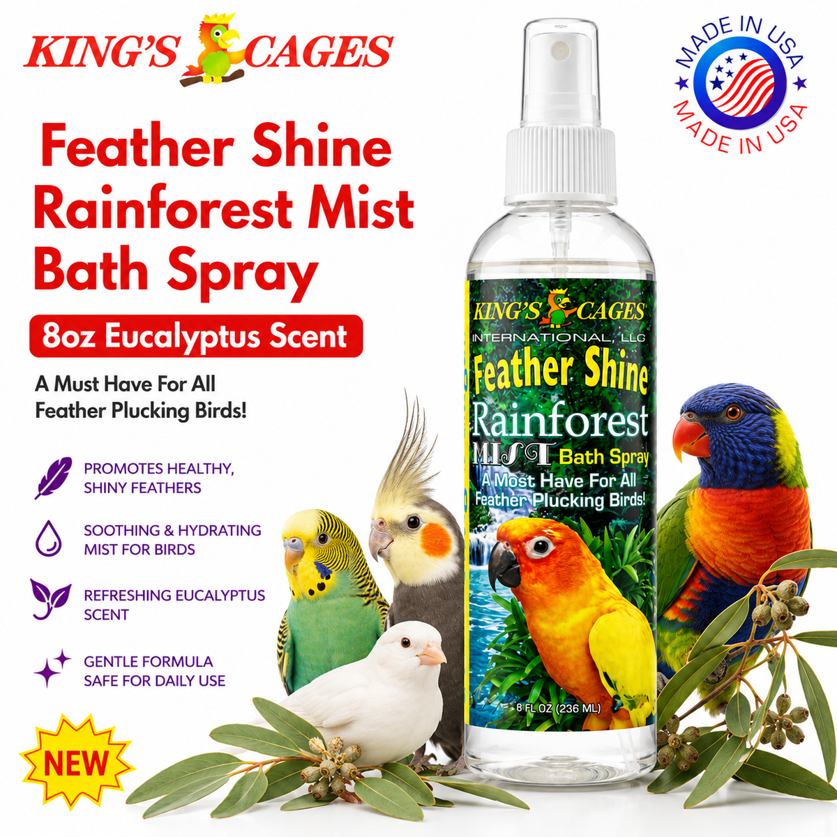 Kings Cages Rainforest Mist Feather Shine Bath Spray 8oz