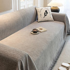 Cream Chenille Textured Pet-Friendly Anti-Scratch Throw Couch Cover