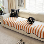Modern Chevron Stripes Chenille One-Piece Couch Cover with Wavy Edges