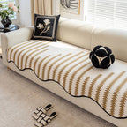 Modern Chevron Stripes Chenille One-Piece Couch Cover with Wavy Edges