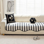 Modern Chevron Stripes Chenille One-Piece Couch Cover with Wavy Edges