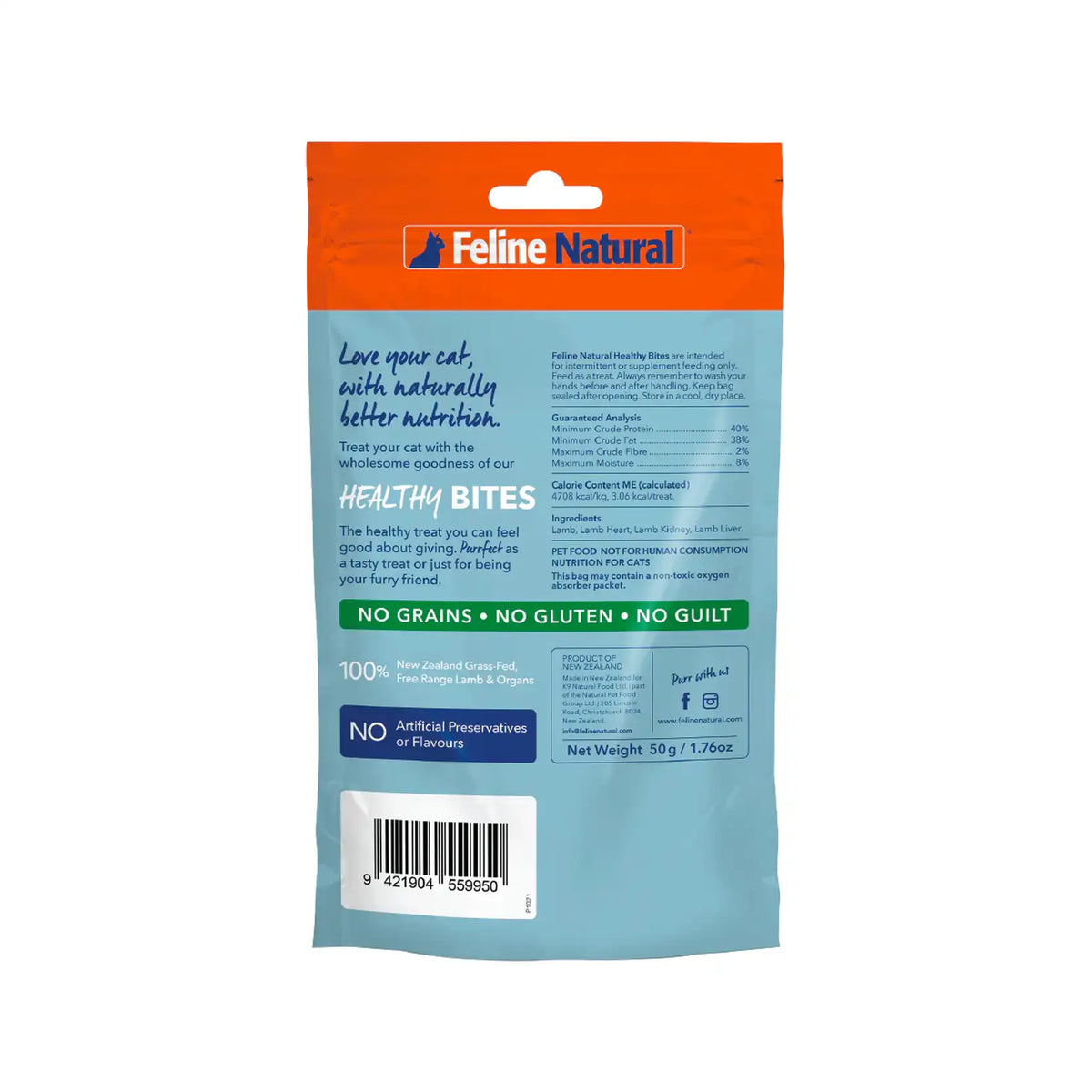 Feline Natural Freeze Dried Cat Treats - Healthy Bites - Lamb 50g