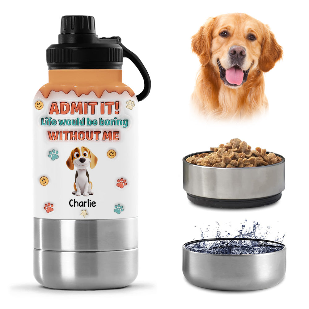 Admit It - Personalized 3D Inflated Effect 30oz Water Bottle With Pet Bowl