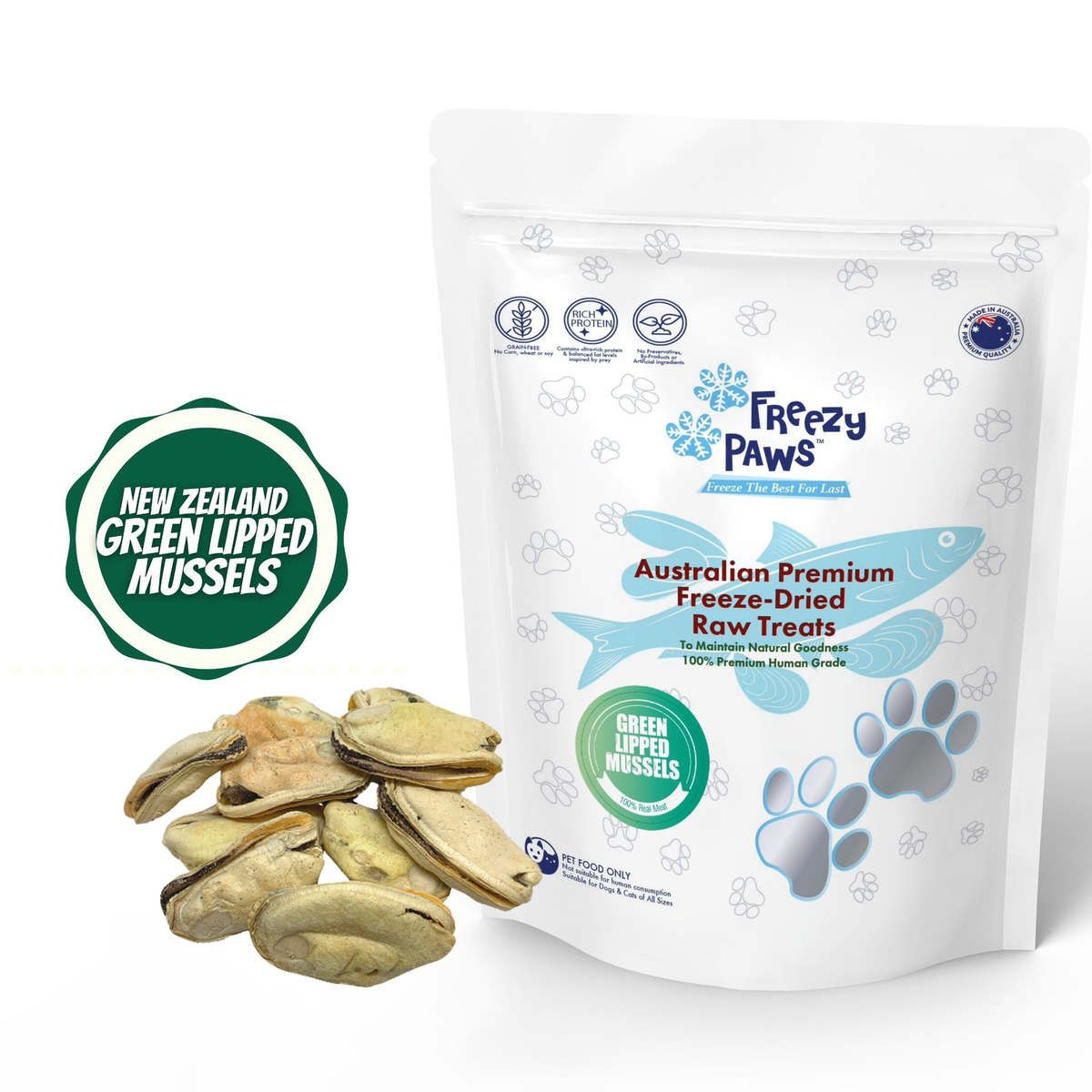 Freezy Paws Freeze Dried Green Lipped Mussels Pet Treats for Cats & Dogs