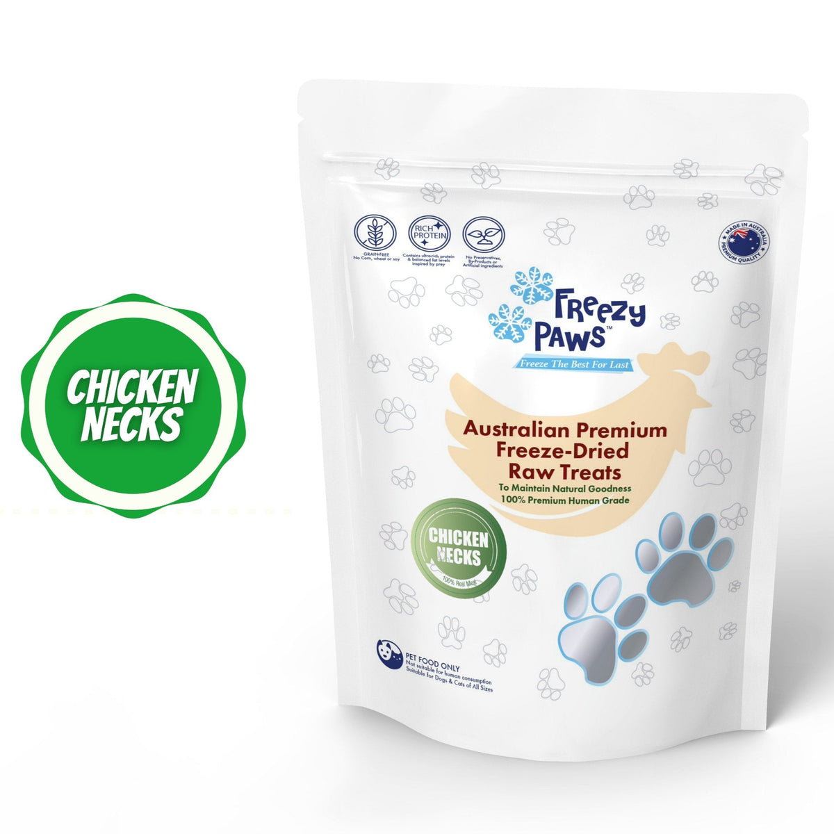 Freezy Paws Freeze Dried Chicken Neck Pet Treats for Cats & Dogs