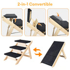 2-in-1 Foldable Wooden Dog Stairs & Ramp with Non-Slip Pad
