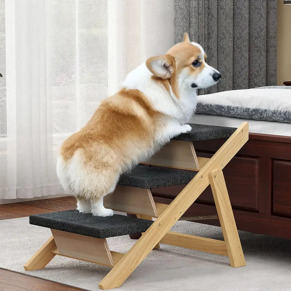 2-in-1 Foldable Wooden Dog Stairs & Ramp with Non-Slip Pad