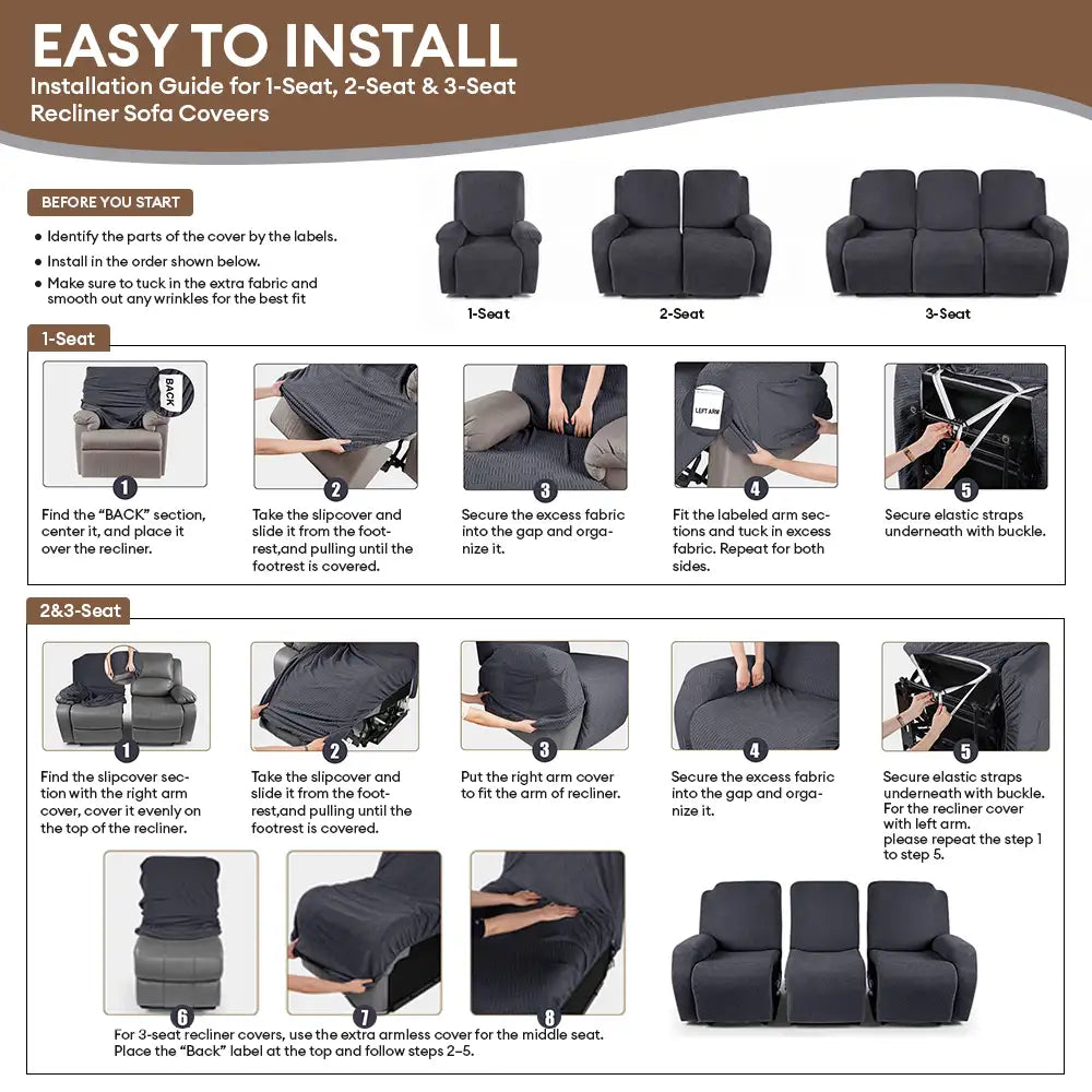 Water-Repellent Scratch-Resistant Elastic Full-Coverage Recliner Couch Cover