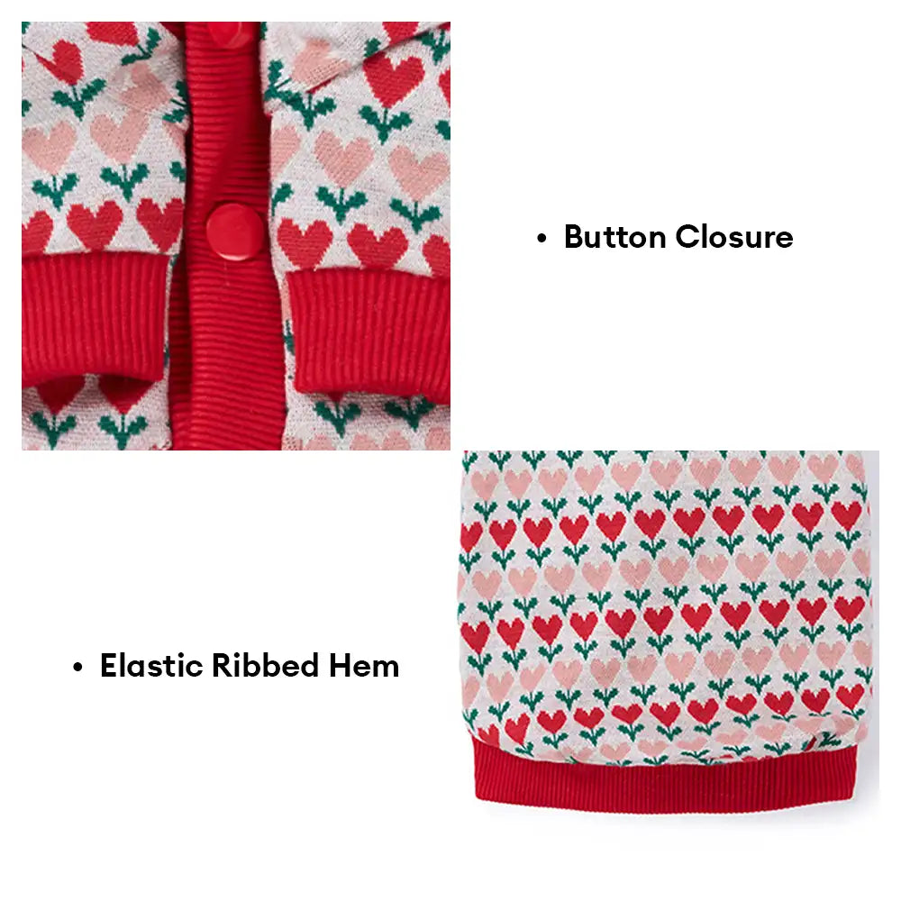 Fair Isle Heart Patterned Cardigan Dog Sweater For Small Dogs