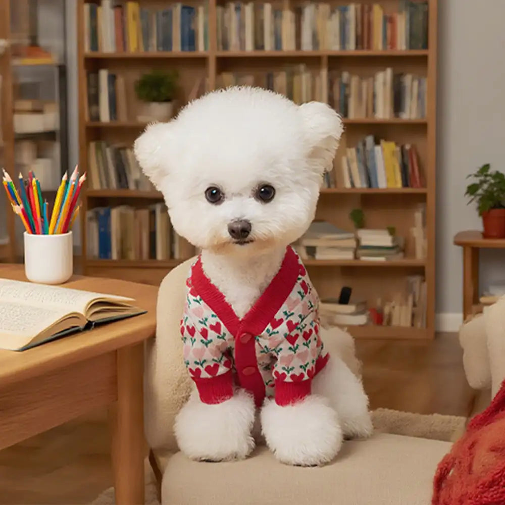 Fair Isle Heart Patterned Cardigan Dog Sweater For Small Dogs