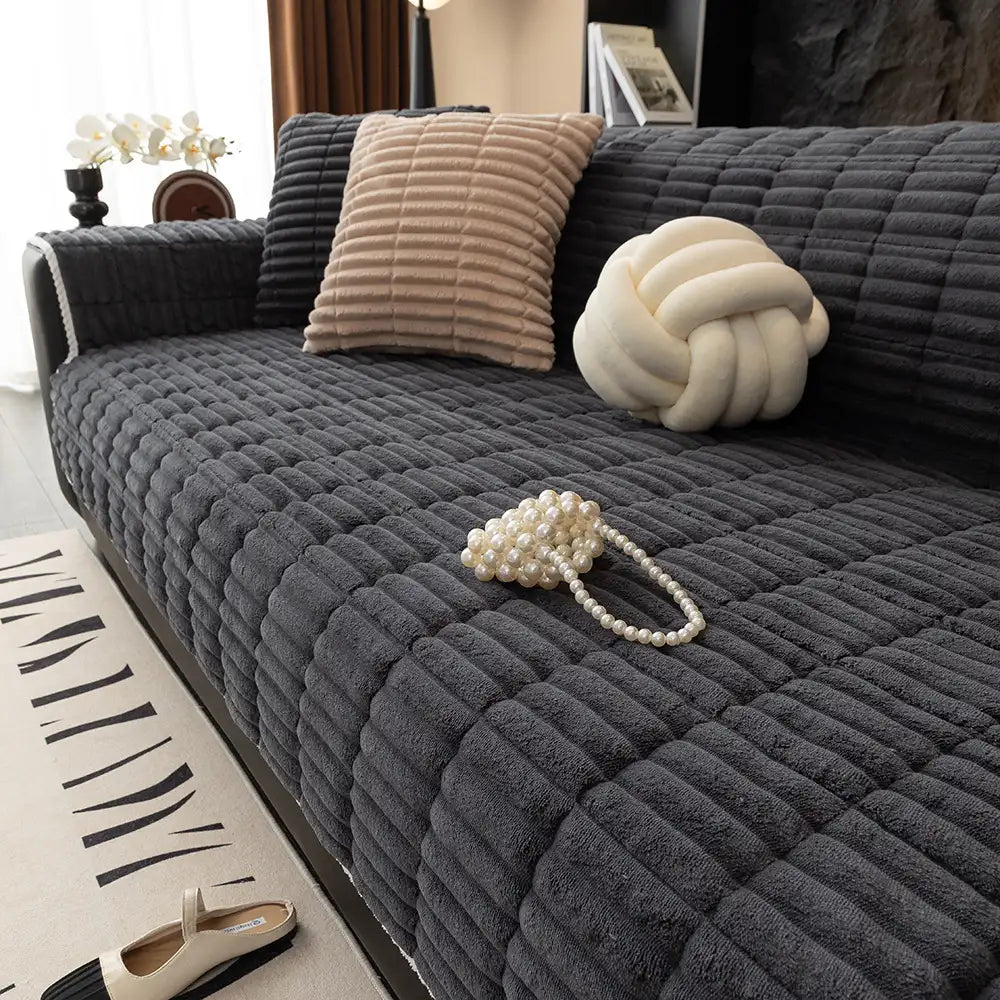 Waterproof One-Piece Cozy Flannel Sofa Protection Non-Slip Couch Cover
