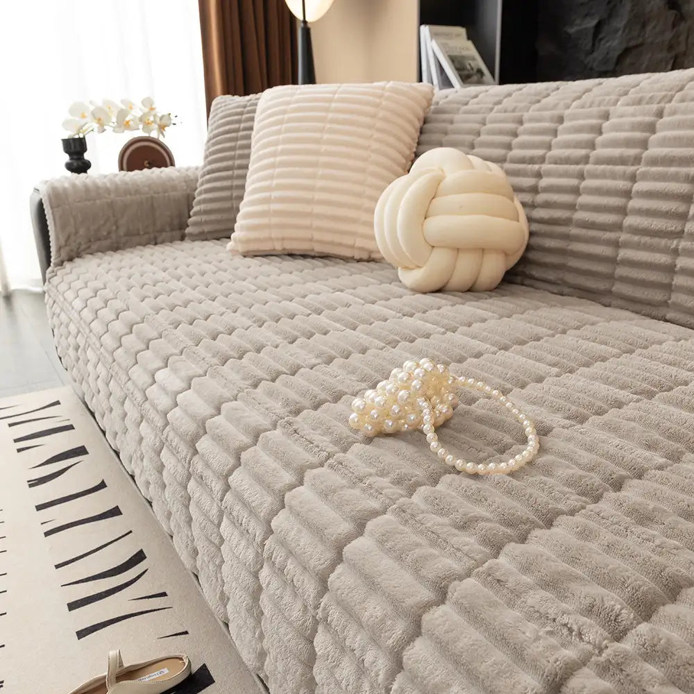 Waterproof One-Piece Cozy Flannel Sofa Protection Non-Slip Couch Cover