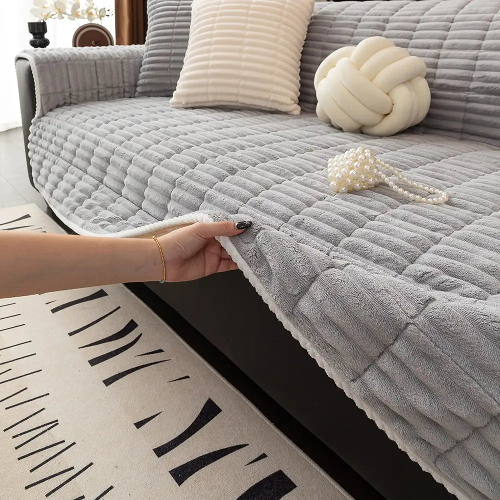 One-Piece Cozy Flannel Sofa Protection Non-Slip Couch Covers