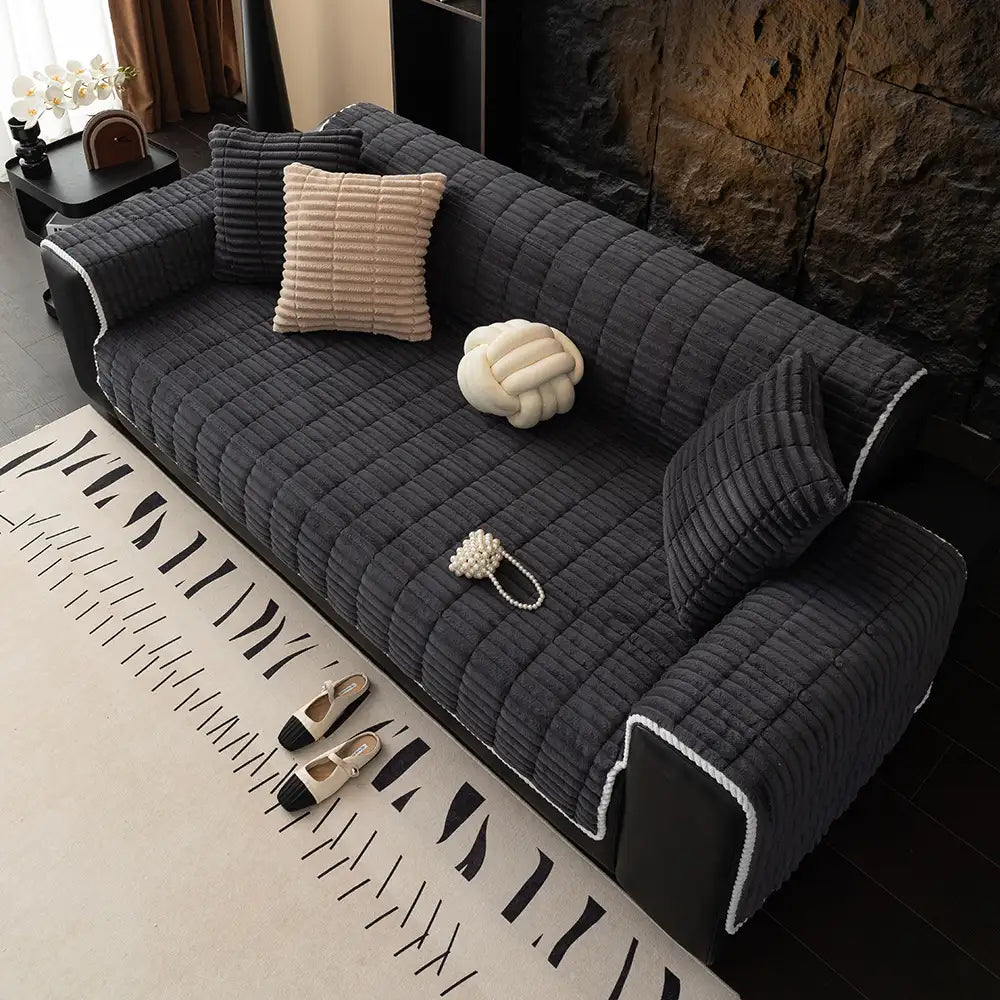 Waterproof One-Piece Cozy Flannel Sofa Protection Non-Slip Couch Cover