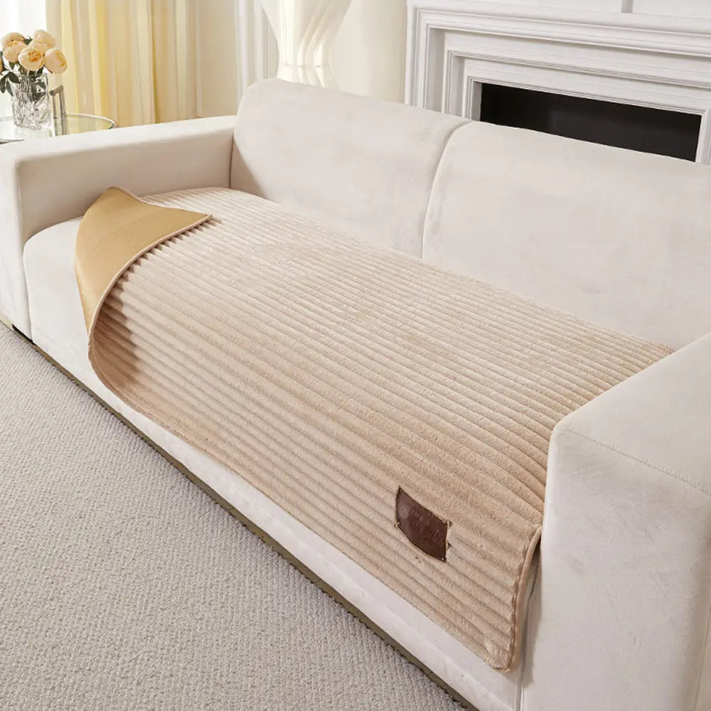 Furry Striped Sofa Protection Non-Slip Plush Recliner Couch Cover Sectional Couch Cover - Solid