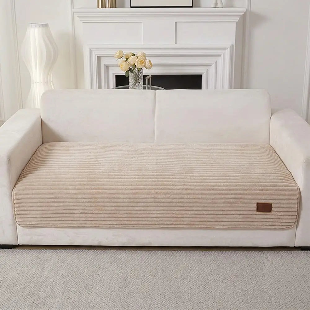Furry Striped Sofa Protection Non-Slip Plush Recliner Couch Cover Sectional Couch Cover - Solid