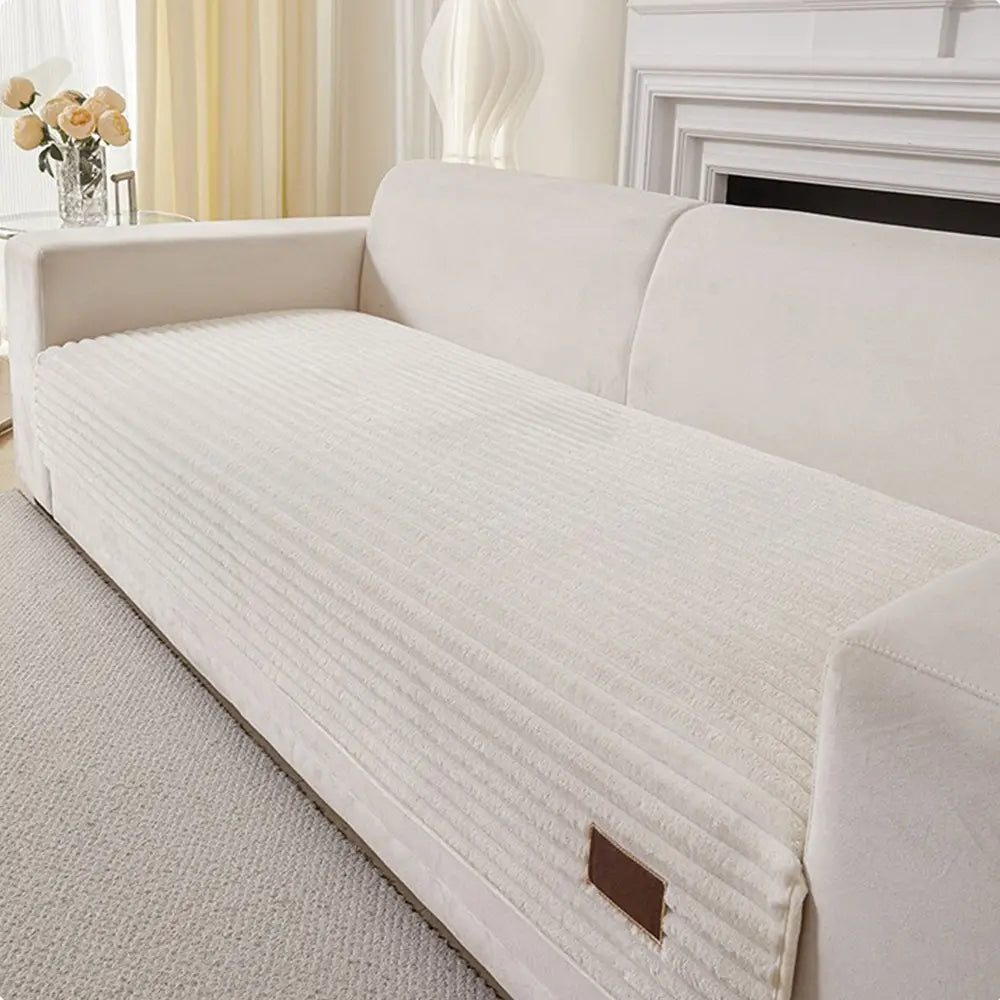 Furry Striped Sofa Protection Non-Slip Plush Recliner Couch Cover Sectional Couch Cover - Solid