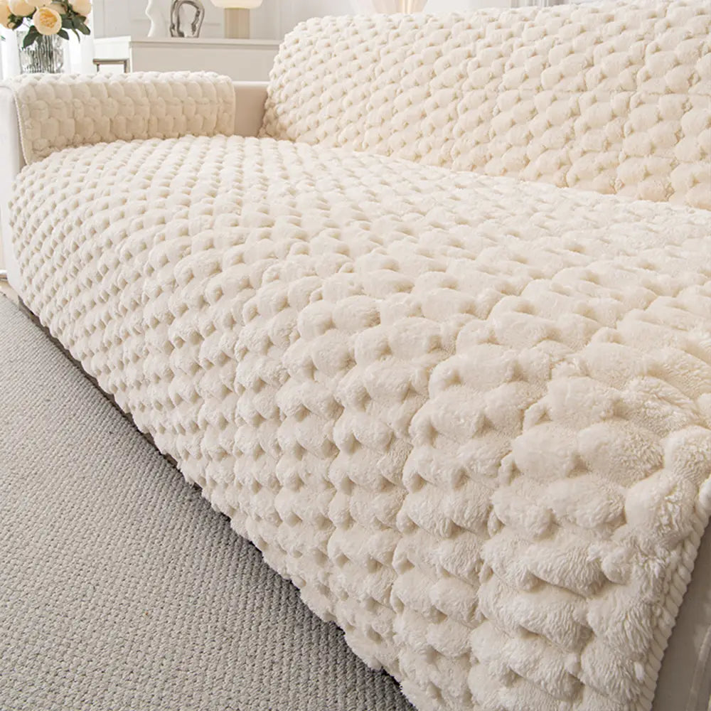 Fuzzy Bubble Plush One-Piece Pet-Friendly Sofa Protection Non-Slip Couch Cover