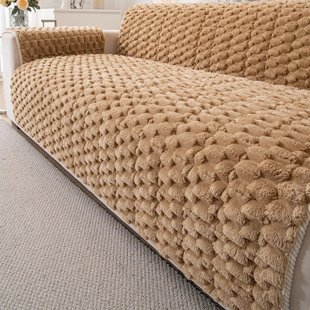 Fuzzy Bubble Plush One-Piece Pet-Friendly Sofa Protection Non-Slip Couch Cover