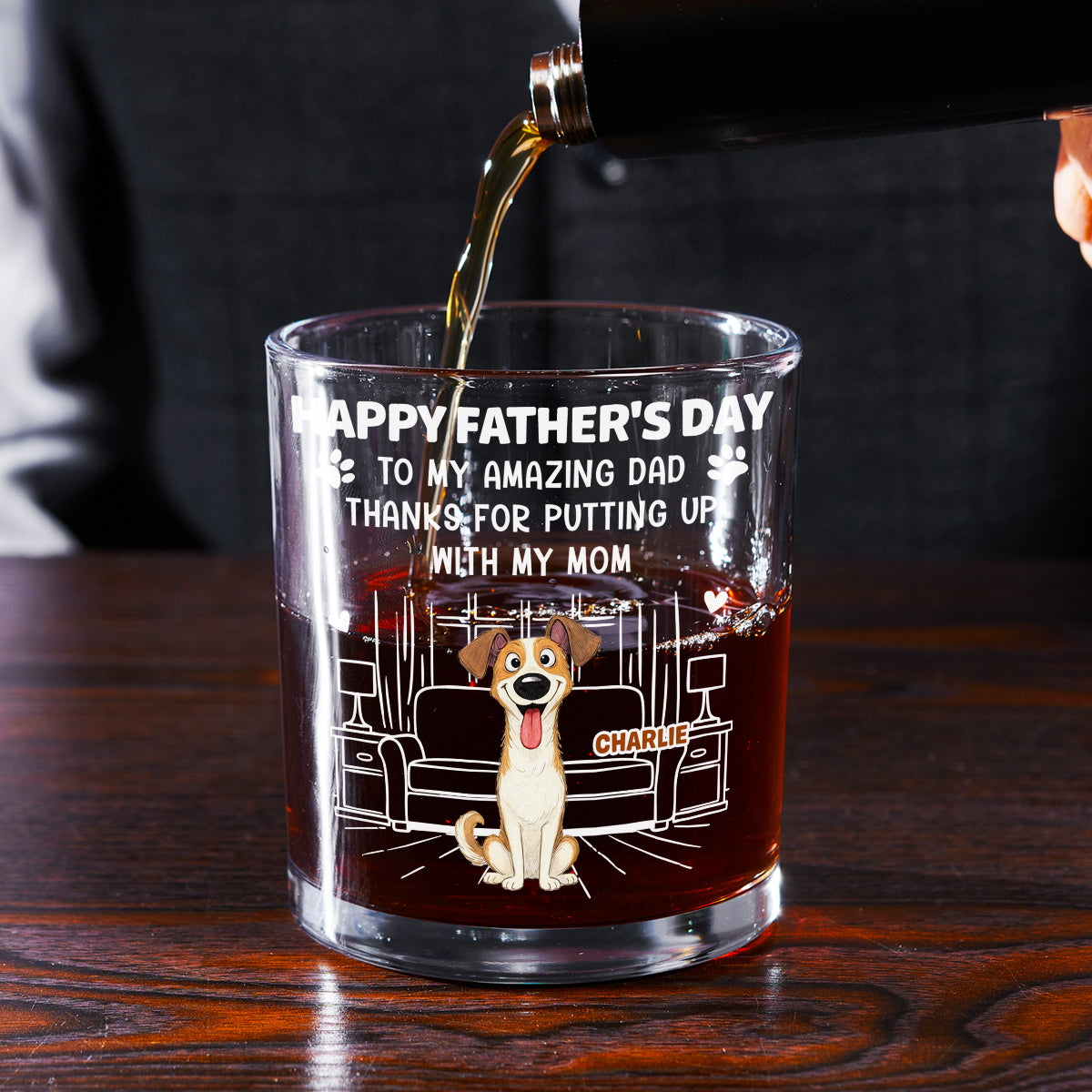 Custom Father's Day Birthday Drinkware Gifts For Dog Dad • Putting Up My Shit Daddy - Personalized Whiskey Glass
