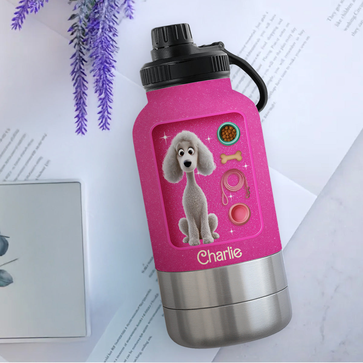 Best Dog Mom - Personalized 30oz Water Bottle With Pet Bowl