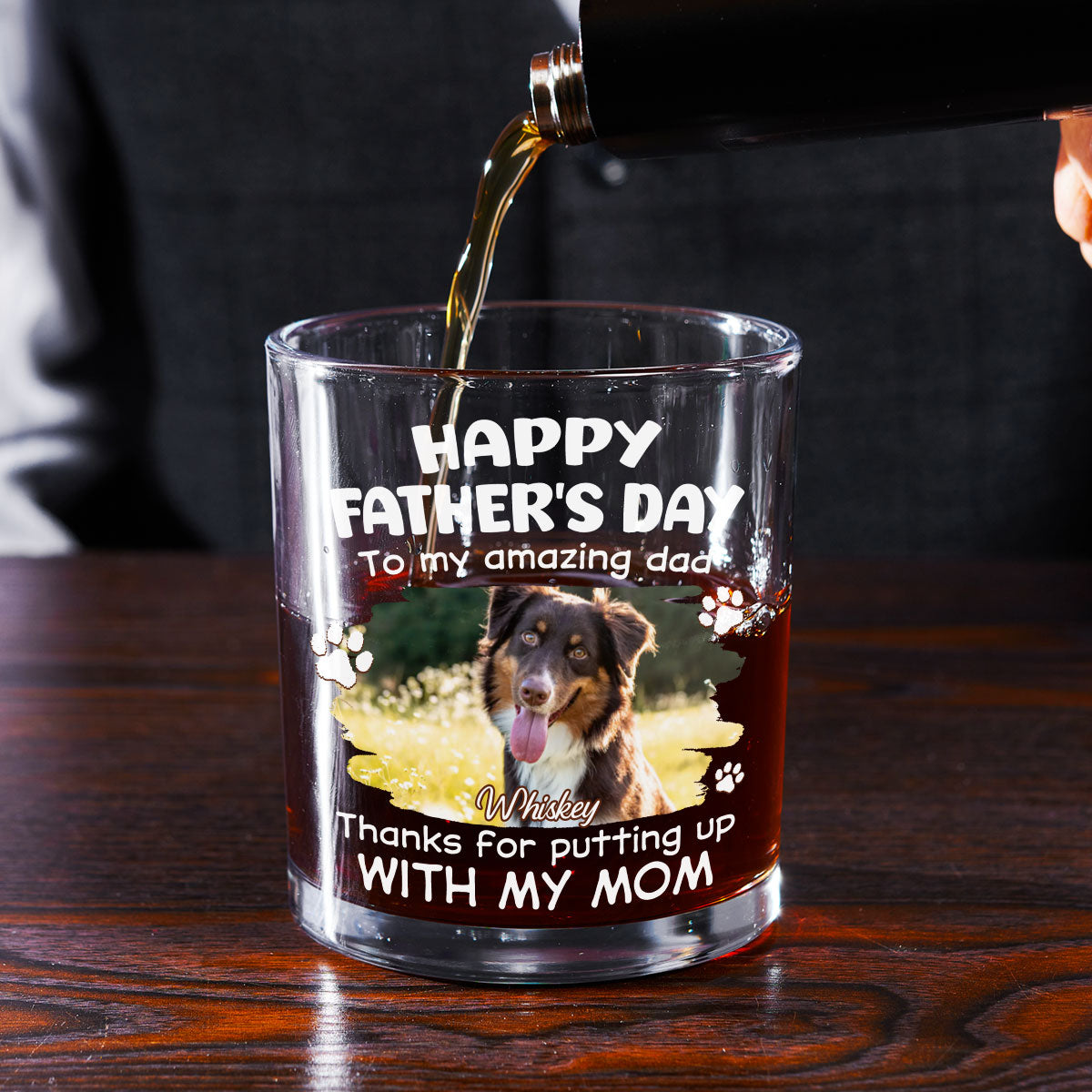 Putting Up With Funny Dad Ver Cartoon Photo - Personalized Whiskey Glass