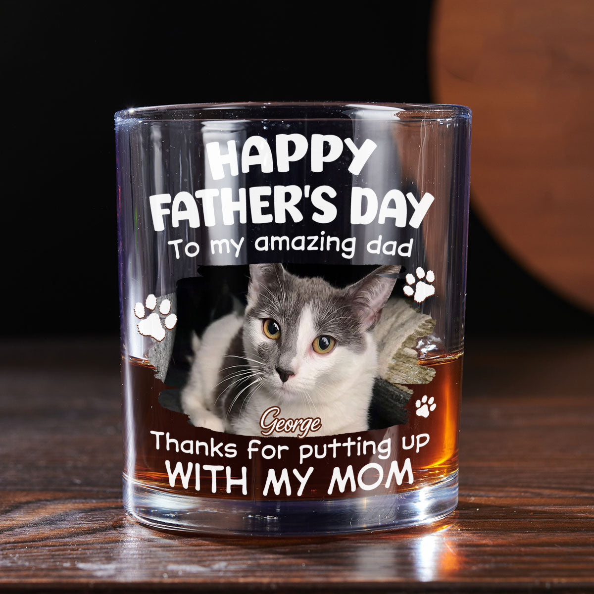 Putting Up With Funny Dad Ver Cat Photo - Personalized Whiskey Glass