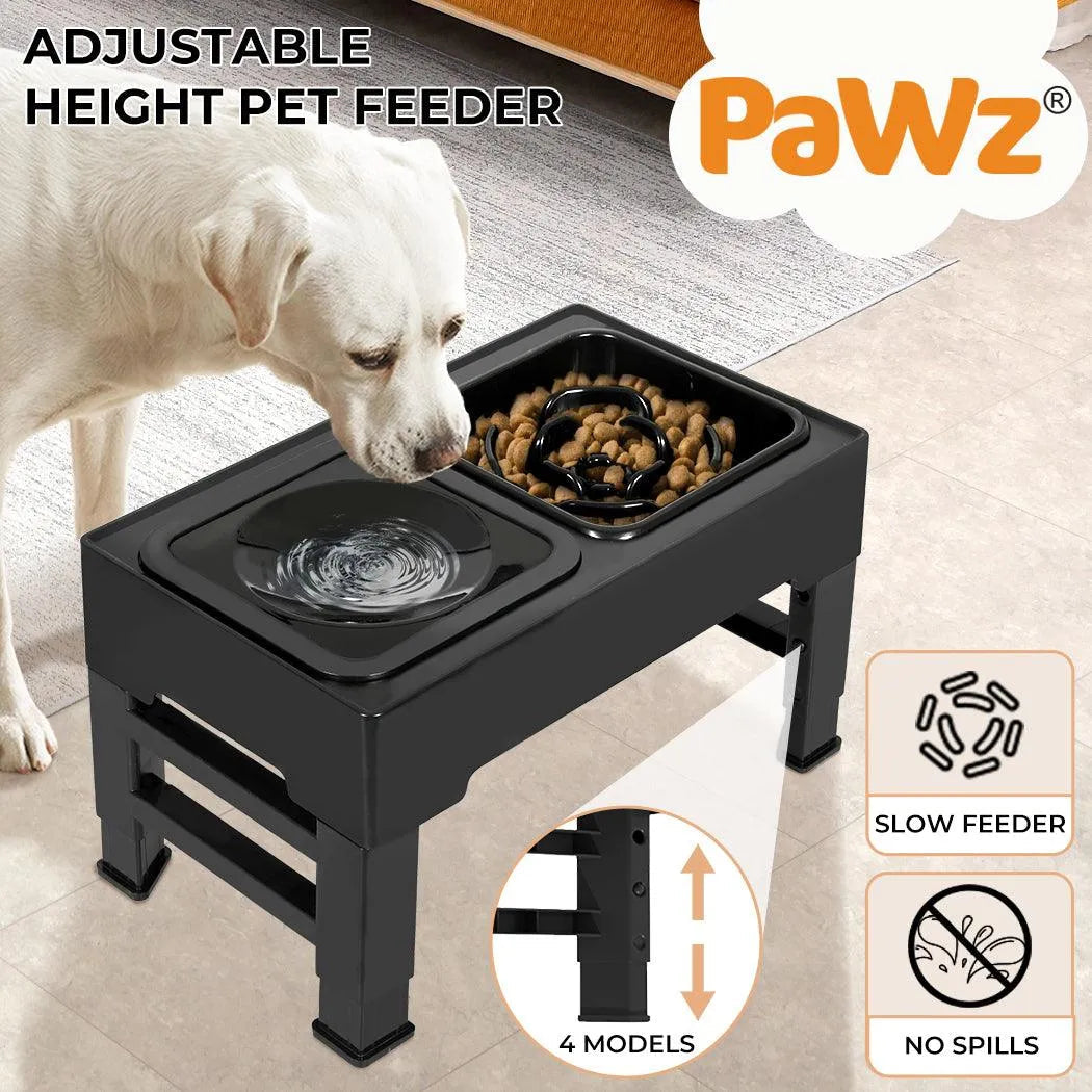 Raised Pet Feeder with No-Spill Slow Feeder Bowl